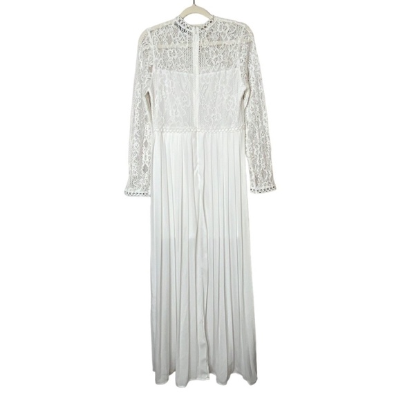 SHEIN White Cotton Nylon Blend Pleated Wedding Dress w/ Lace Bodice & Sleeves S - Picture 4 of 13